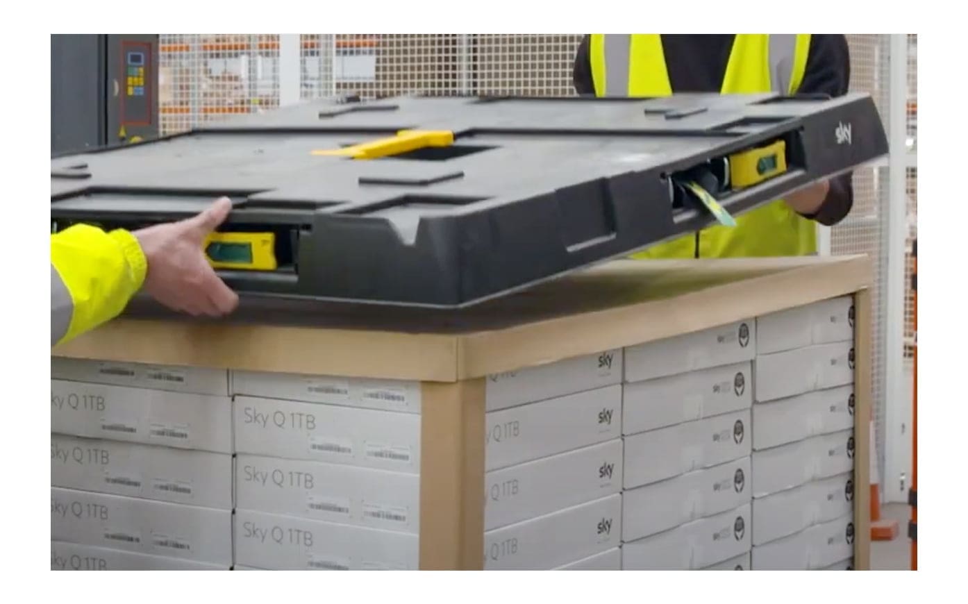 telecommunications company SKY, securing pallet loads with the Loadhog Pallet Lid