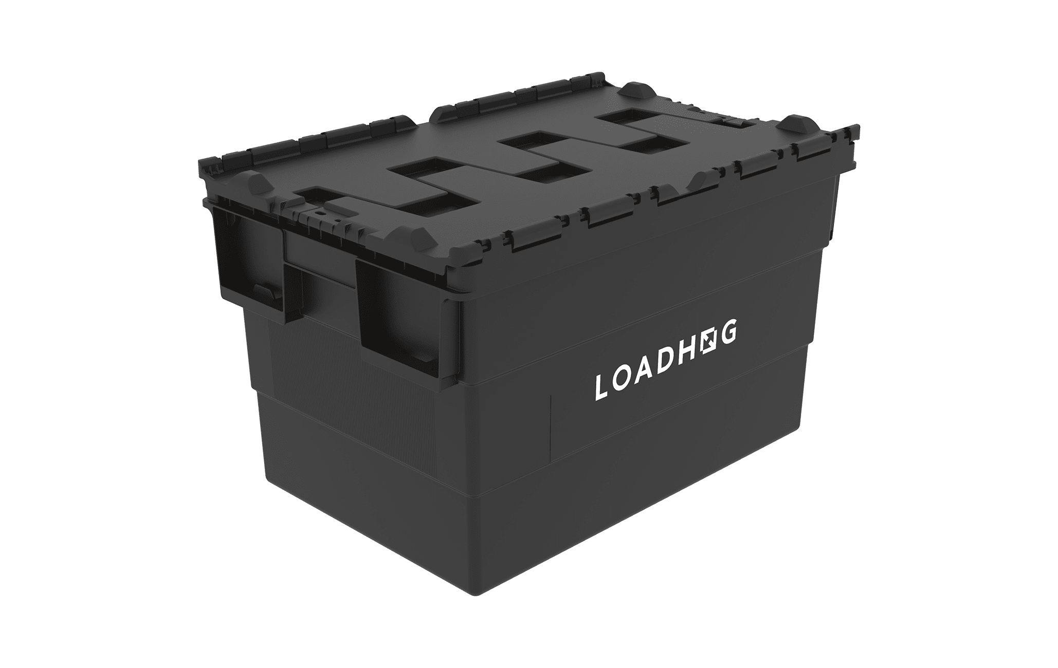 a lightweight, space-saving container with a secure split lid, designed for optimal performance in automated systems and reusable logistics operations