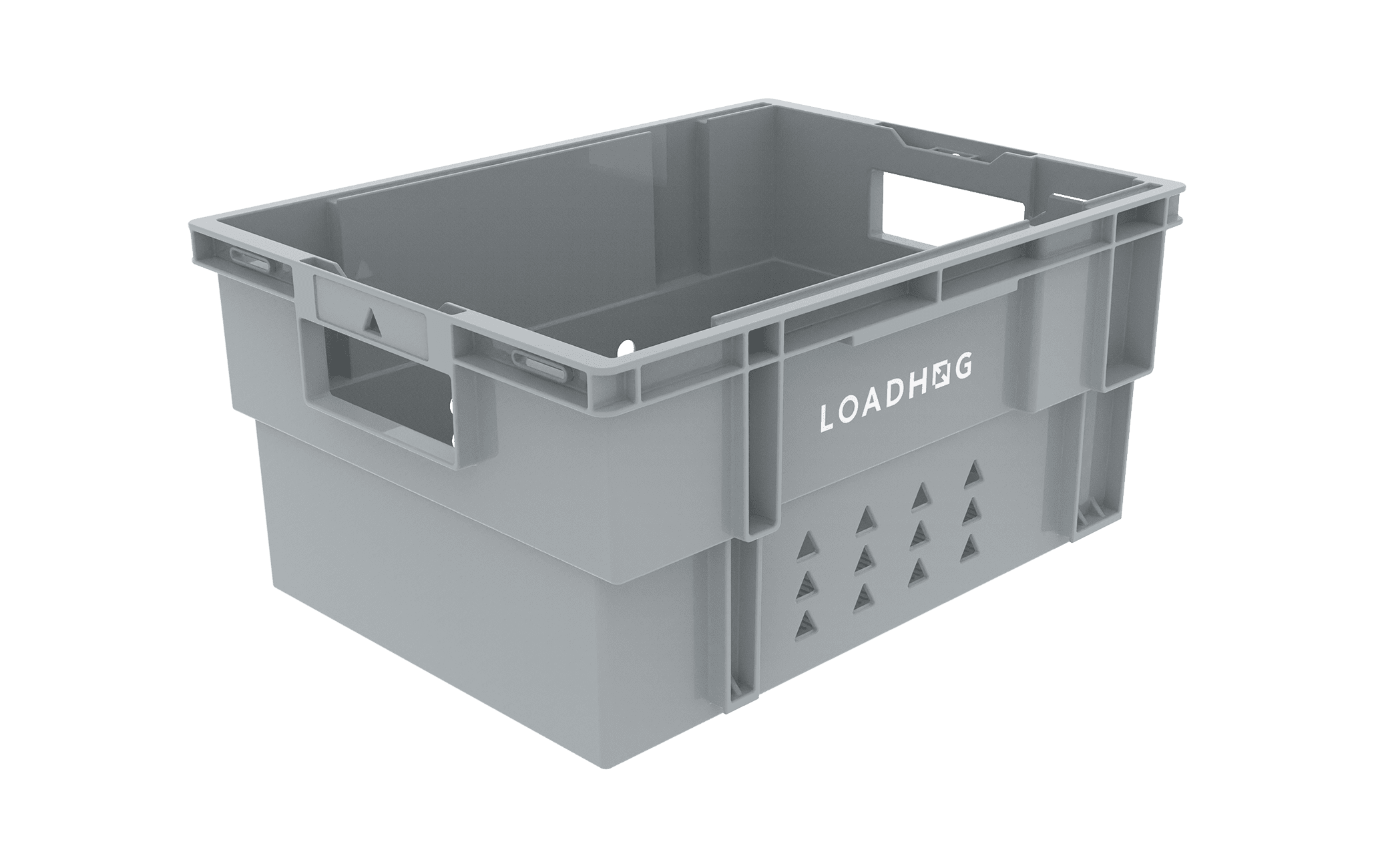 a versatile, space-efficient container that stacks when full and nests when empty, designed for streamlined storage and transport in reusable packaging systems