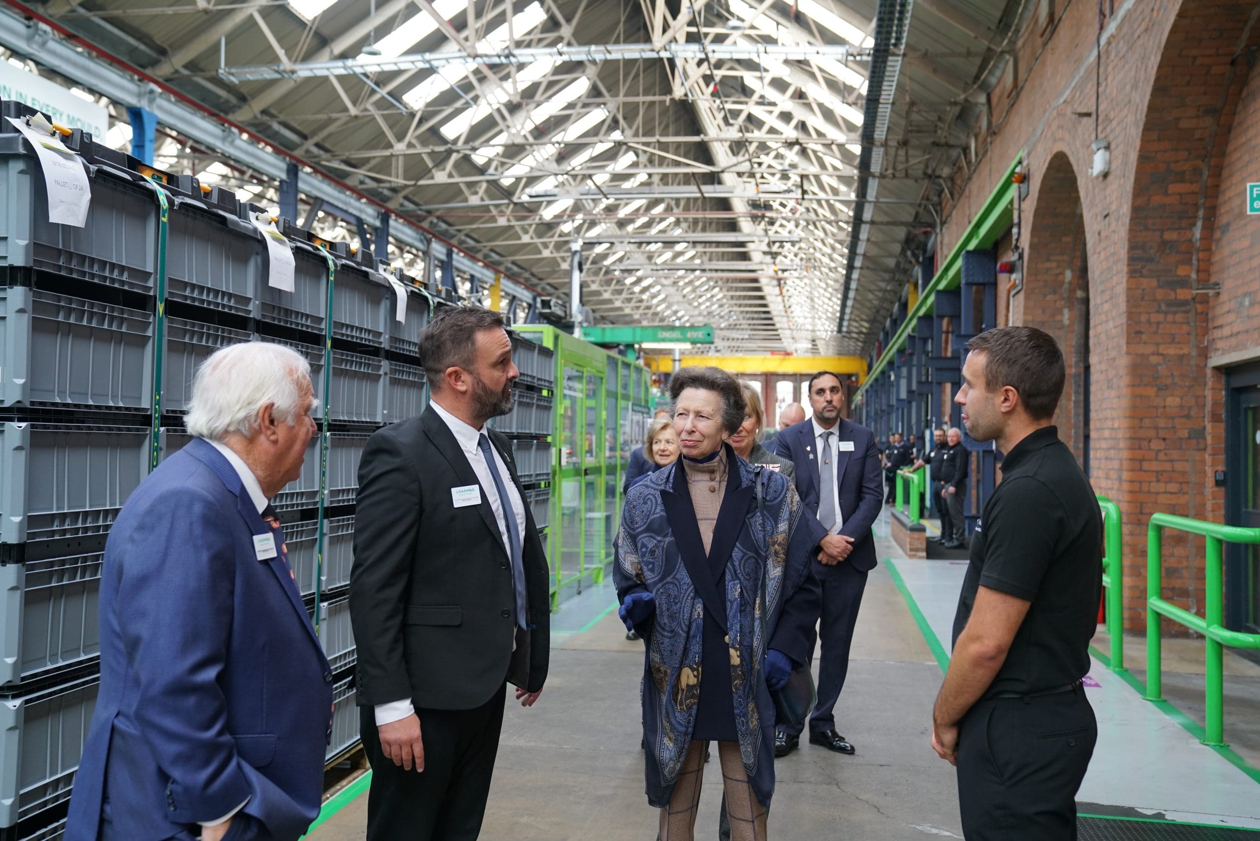HRH The Princess Royal, talking to Loadhog employees at Loadhog head quarters in Sheffield