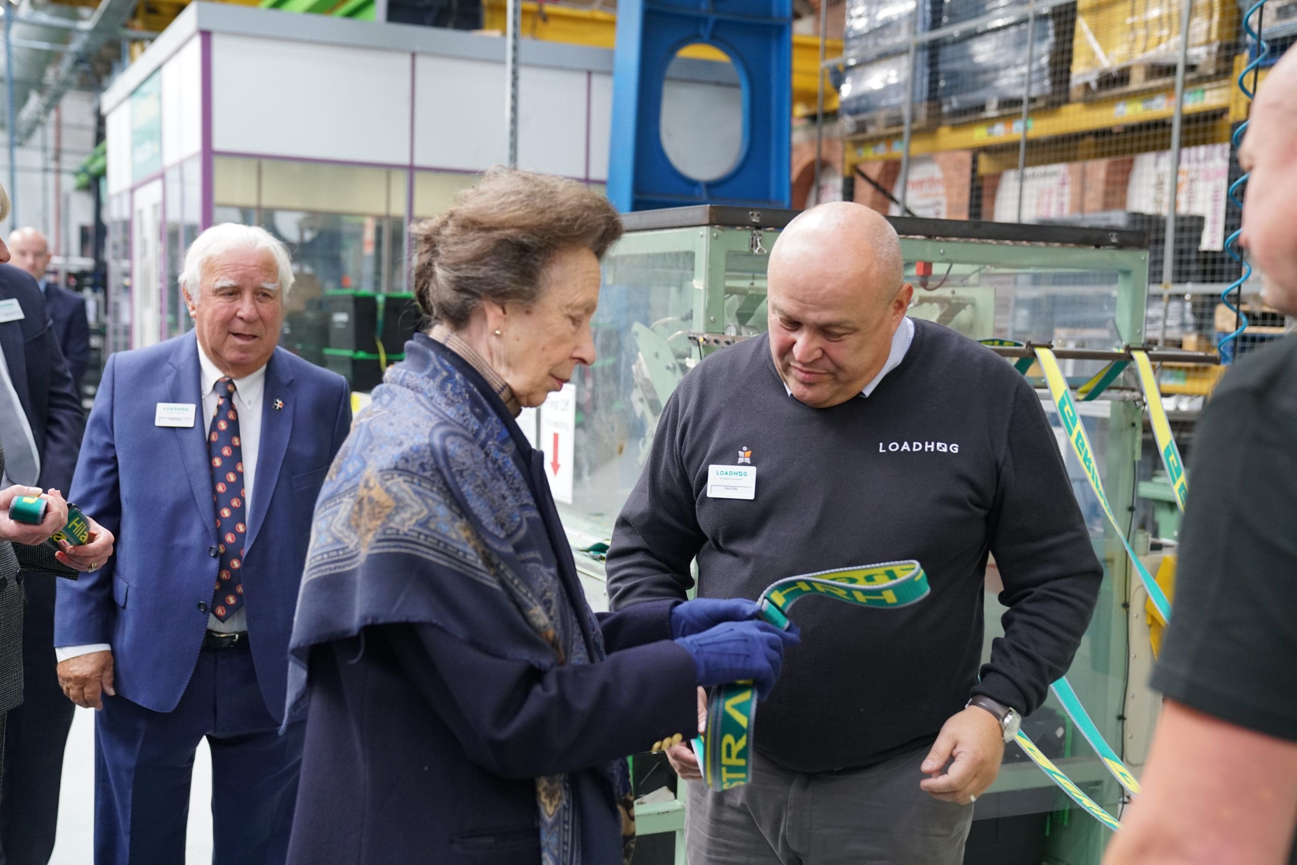 HRH the Princess royal receiving a Loadhog Pallet Lid strap in Sheffield
